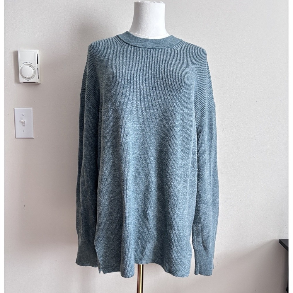 Lululemon Merino Wool Blend Ribbed‎ Crewneck Sweater Tidewater Teal Size 12 Boho